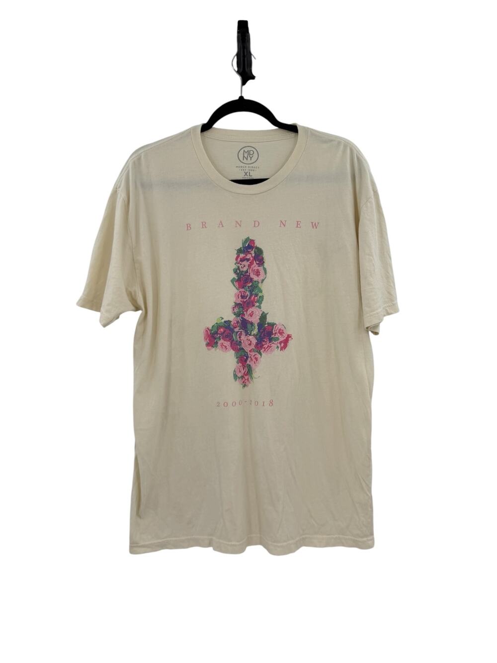 Brand New Band 2000-2018 Floral Cross 2016 Concert Tour T-Shirt Cream XL